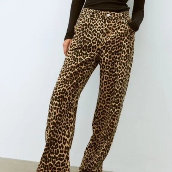 H&M Pants - H&M Leopard Print Wide Cut Jeans Size 14